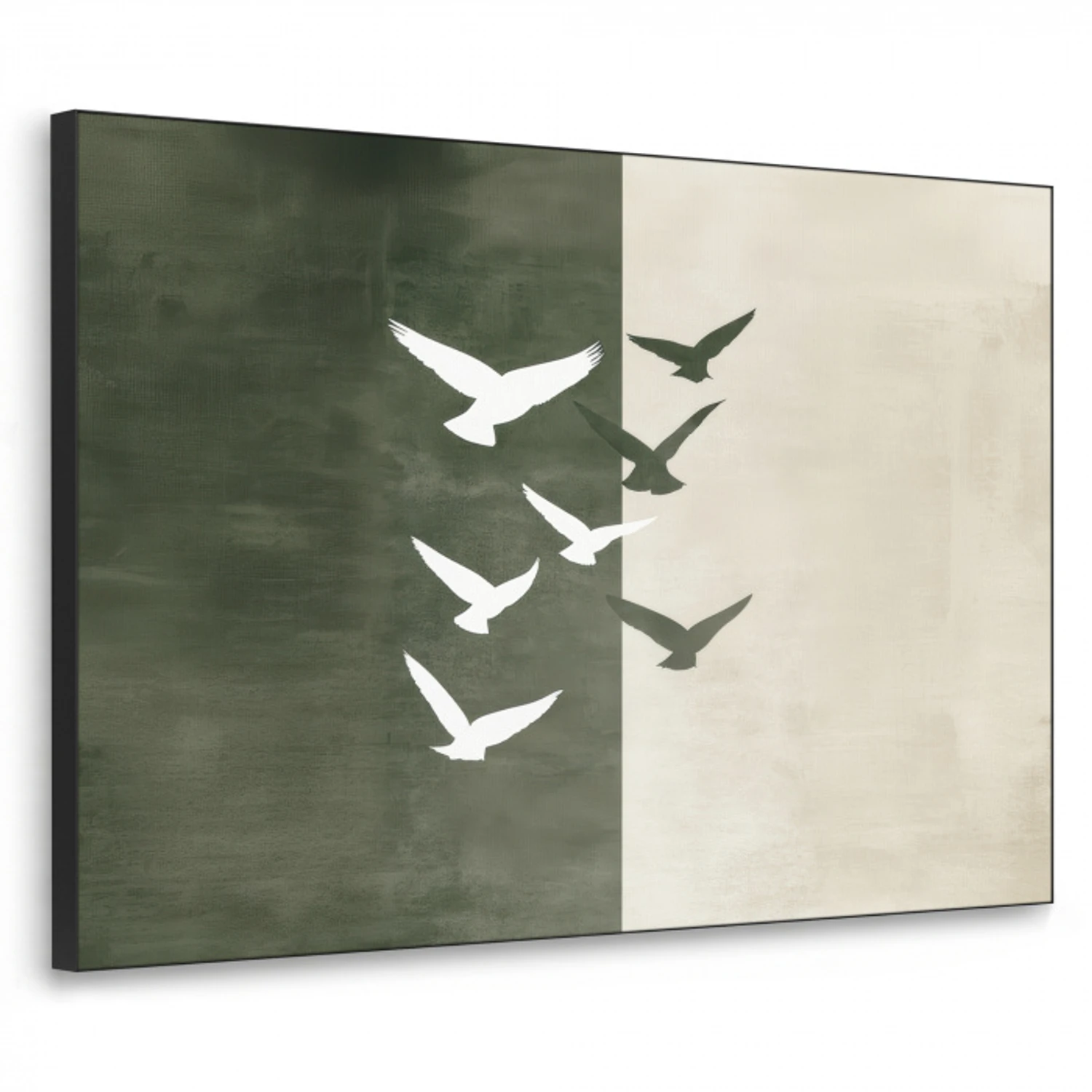 Japandi - Vogel - Groen Textielframe - compleet frame klein -3d