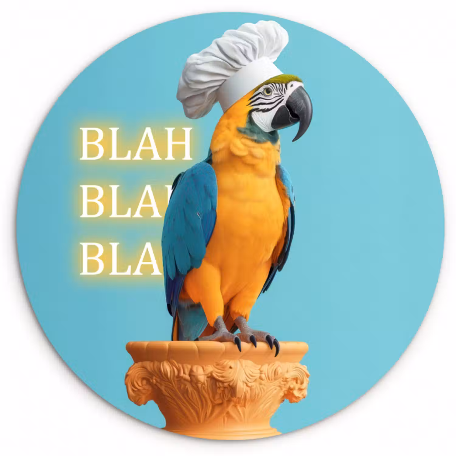 Glasbild Rund - Papagei - Kochmütze - Zitat - Neon