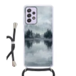 Bos - Meer - Mist - Natuur - Grijs Hoesje Samsung Galaxy A52 5G met koord klein -3d
