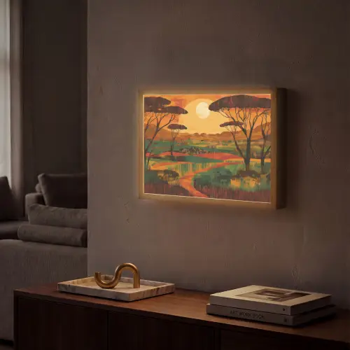 Landschap - Afrikaans - Zon Light Box met batterij (Wandlamp) middel -sfeer1