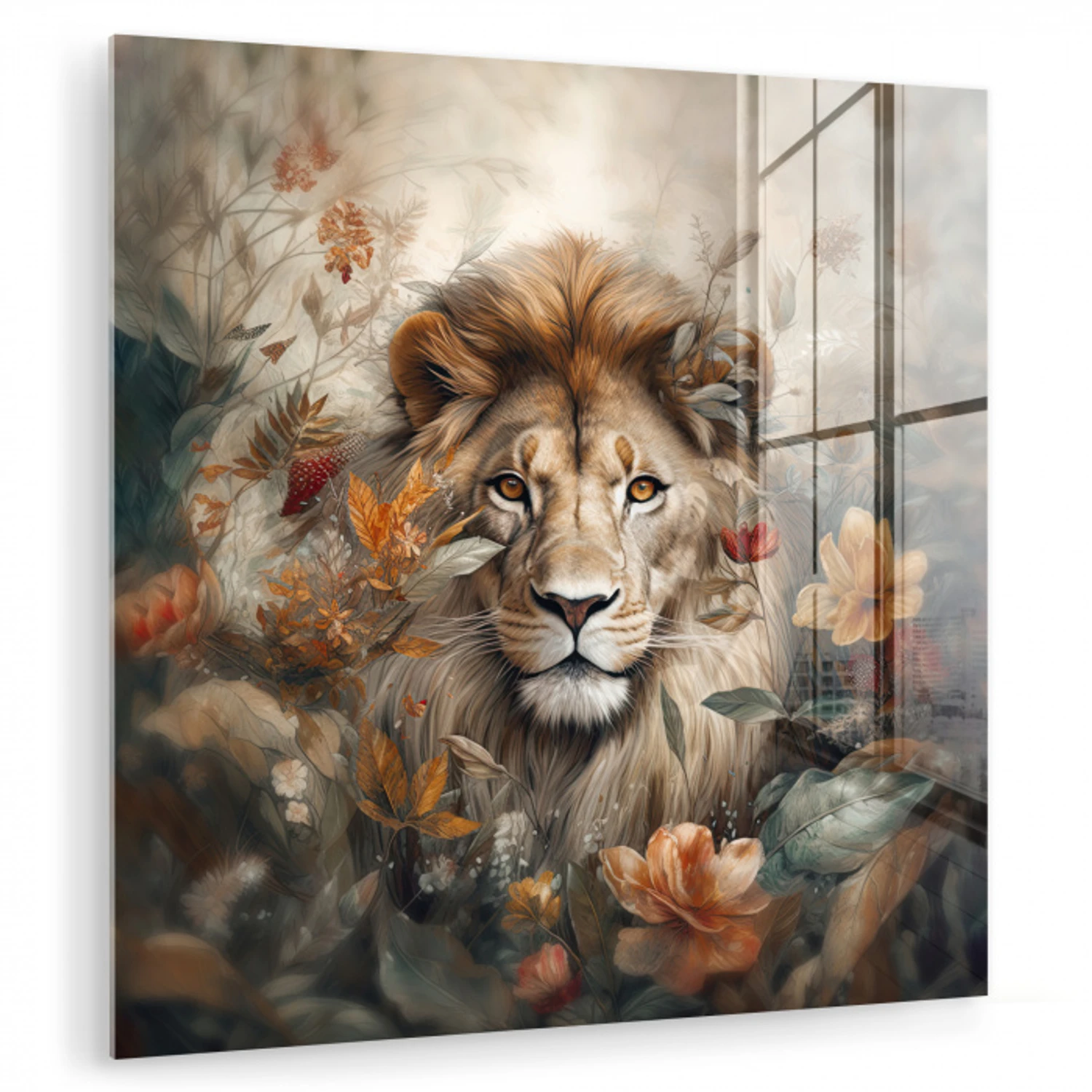 Leeuw - Wilde dieren - Planten - Natuur - Bloemen plexiglas 5mm klein -zzzproduct_nieuw