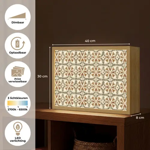 Siertegel - Patroon - Bruin Light Box met batterij (Wandlamp) middel 907 -USP_websiteoverzichtNL