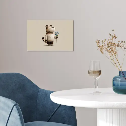 Tijger - Blauwe bloemen - Rustig poster papier klein -sfeer3