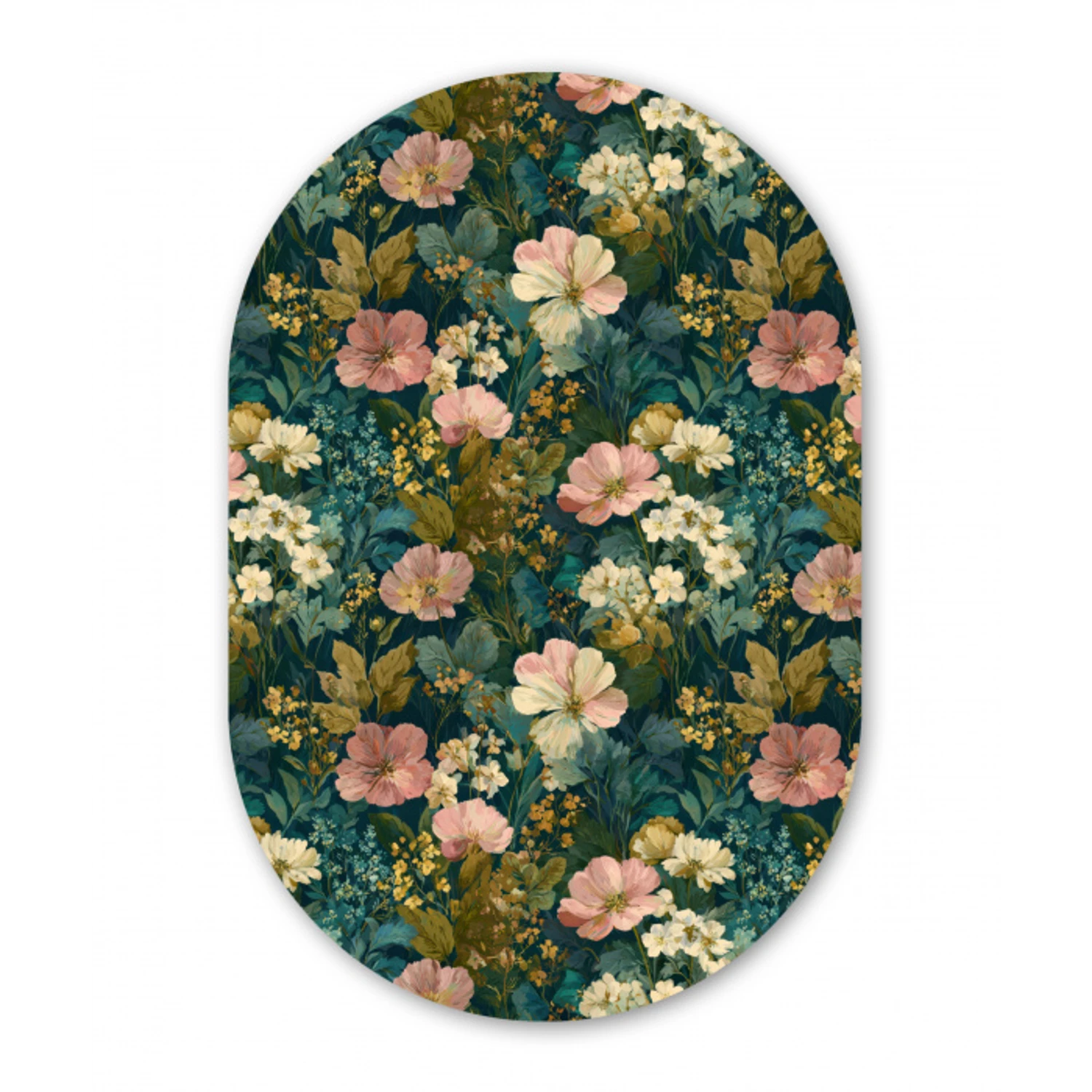 Wilde bloemen - Botanisch - Patroon - Roze - Romantisch Wandcirkel Ovaal Aluminium middel 839 -3d