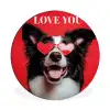 Hond - Hartjesbril - Loveyou - Rood Wandcirkel aluminium klein -3d