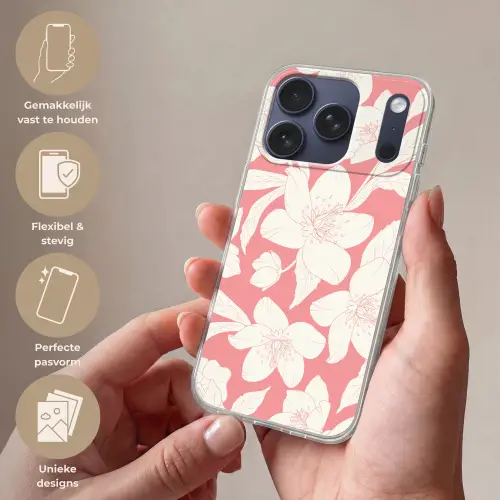 Bloemen - Patroon - Roze - Wit Telefoonhoesje iPhone 17 Pro klein -sfeer3_NL