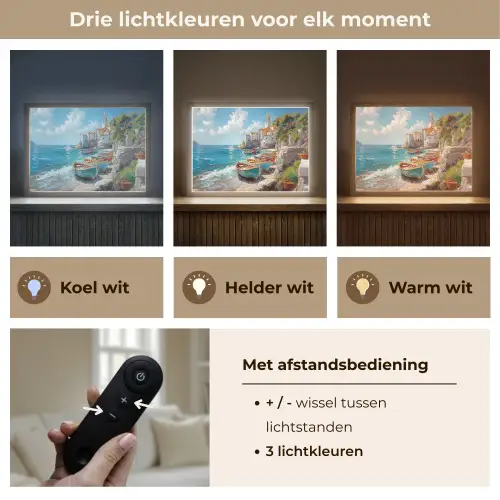 Boten - Rotsen - Zee - Zon Light Box met batterij (Wandlamp) middel -USP_lichtkleurNL
