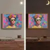 Vrolijk portret - Vrouw - Bloemenkroon Light Box met batterij (Wandlamp) middel -sfeer3