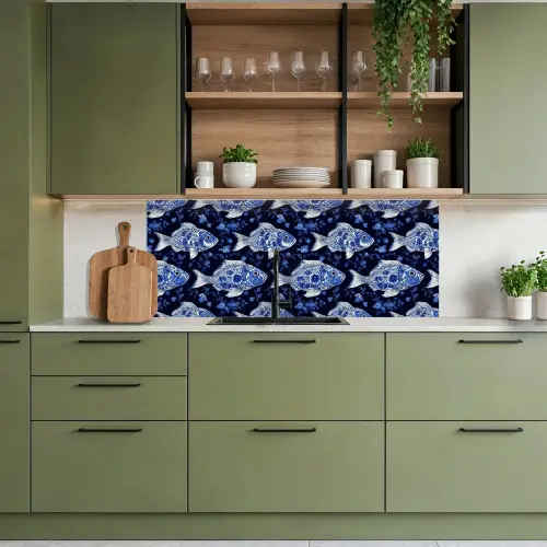 Vissen - Bloemen - Blauw keuken achterwand 2 middel 871 -sfeer3