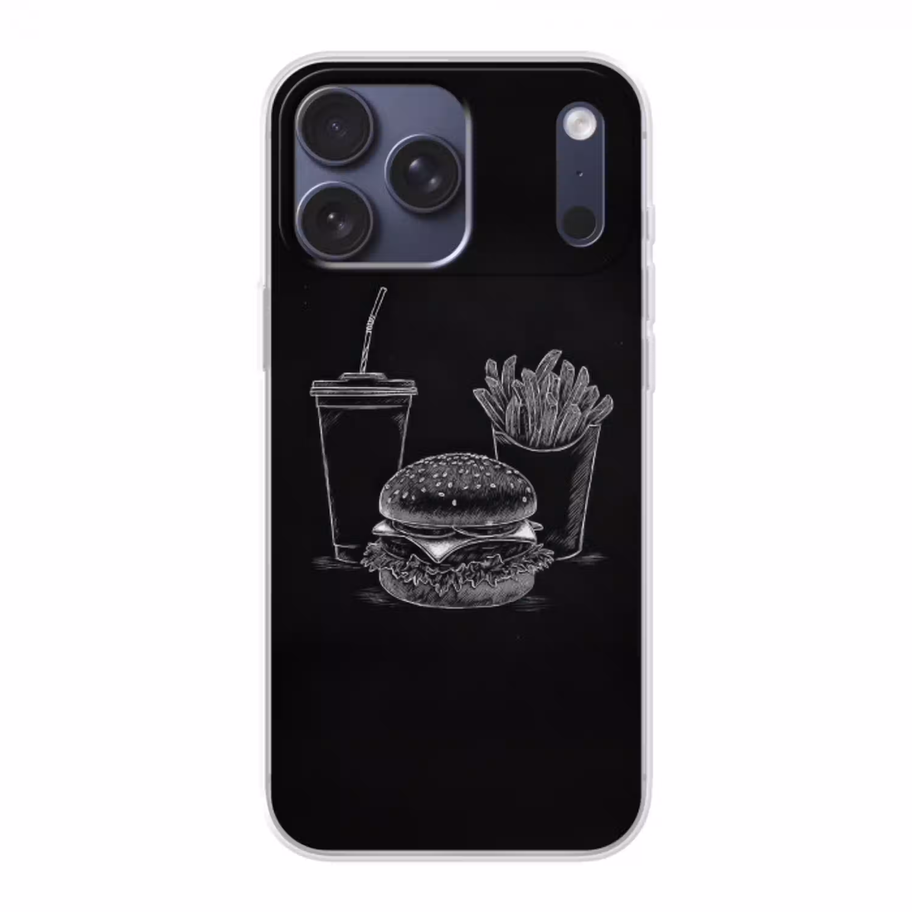 Hamburger - Friet - Frisdrank - Krijttekening Telefoonhoesje iPhone 17 Pro Max klein -3d