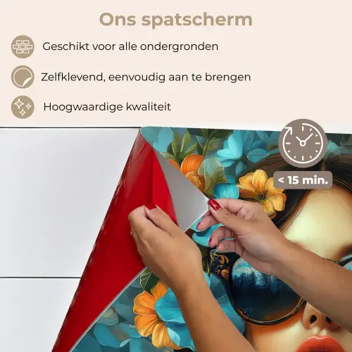 Vrouw - Bloemen - Oranje - Blauw - Modern keuken achterwand spatscherm klein -spatscherm_NL