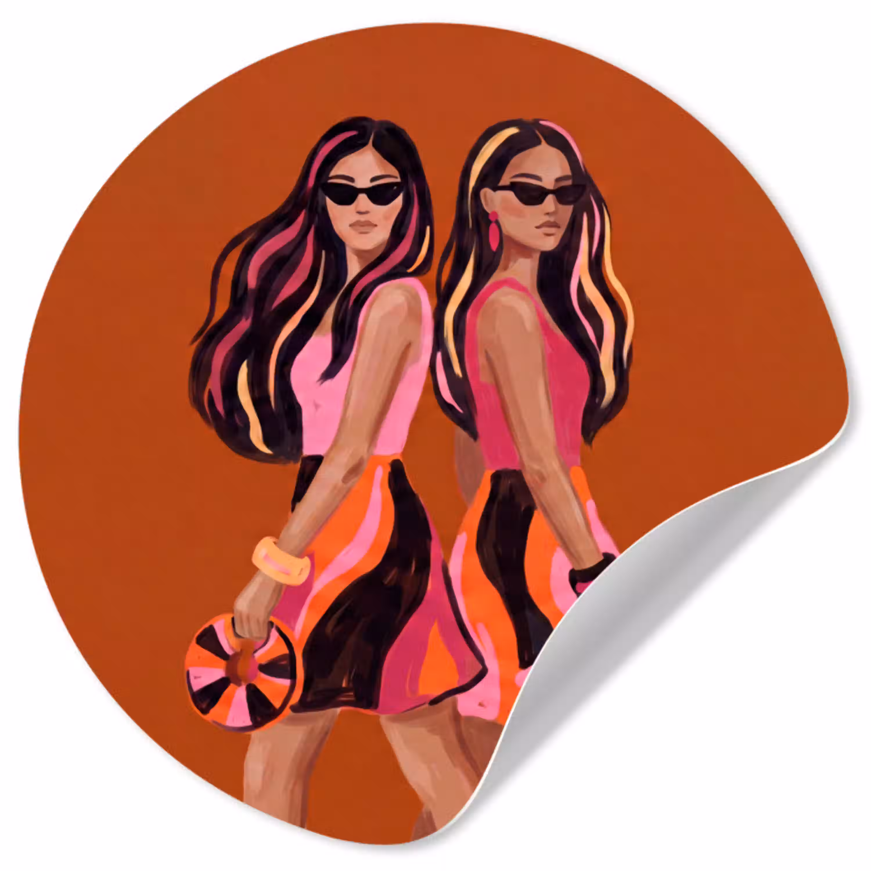 Mensen - Duo - Mode - Illustratie - Kleurrijk Wandcirkel behangsticker klein -3d