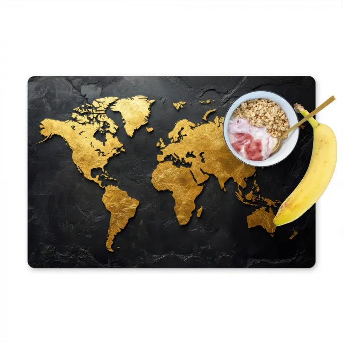 Wereldkaart - Goud - Steen Placemat vinyl groot -zzzproduct_Kitchenyeah-website