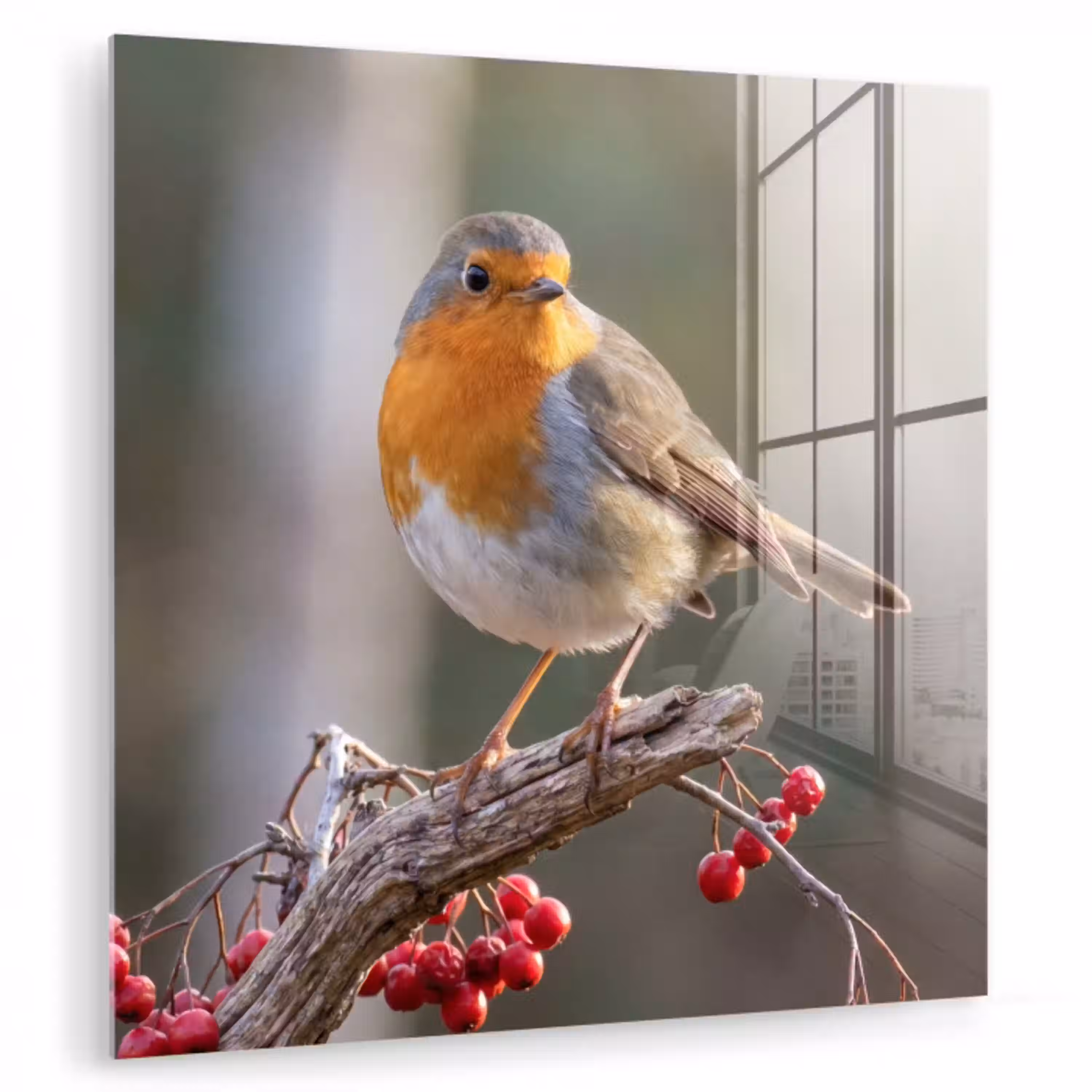 Roodborst - Tak - Bessen - Natuur plexiglas 5mm klein -zzzproduct_nieuw