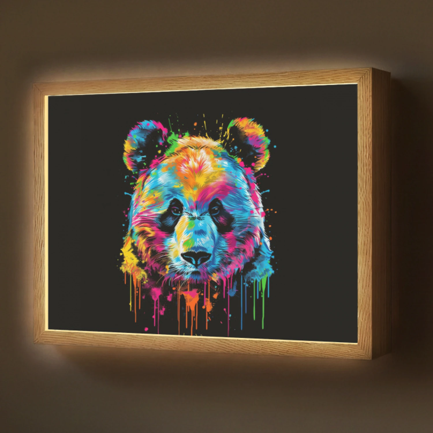Panda - Dieren - Kleur - Verf - Zwart Light Box met batterij (Wandlamp) middel -z3d_website