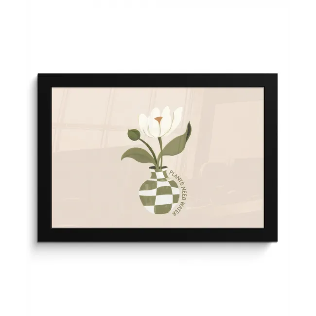 Bloem - Wit - Vaas - Quote fotolijst zwart zonder passe partout klein -3d