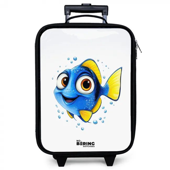 Blauwe vis met gele vinnen en vrolijke blik Kinderkoffer - Zwart klein -zzz_website3d