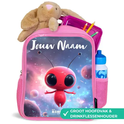 Rood Ruimtewezen in Kosmische Dans Kinderrugzak - Roze middel -inhoud_NL