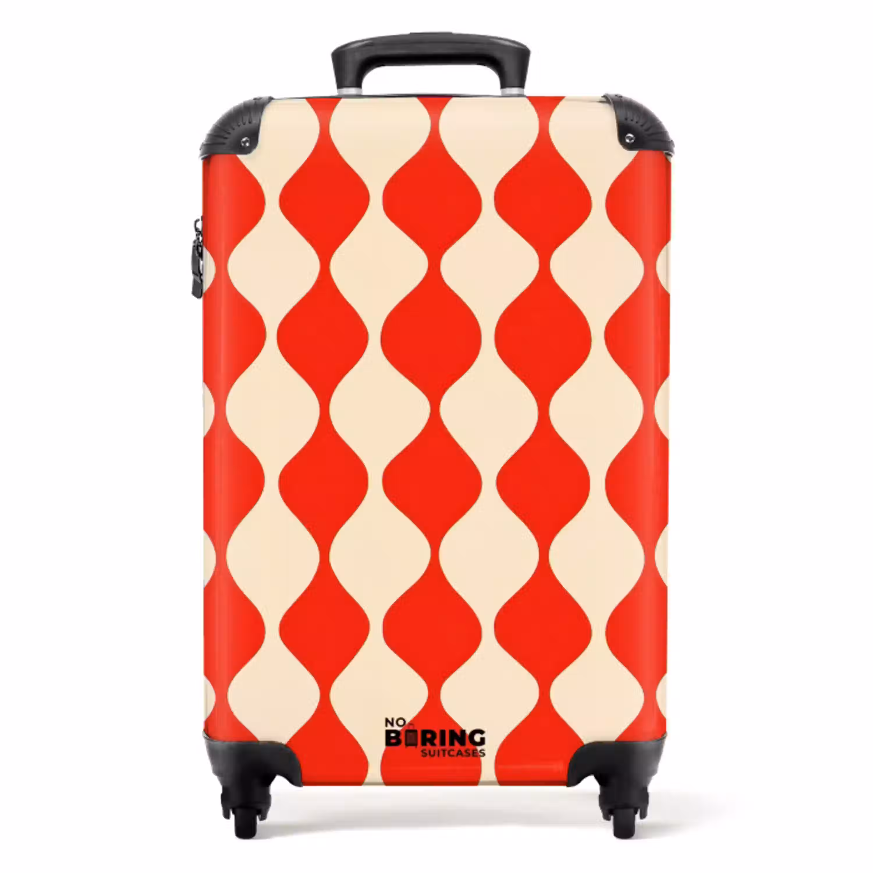 Golvend patroon - Retro - Rood - Beige NBS - Handbagage koffer - Volwassenen Unisex middel -productfoto_recht