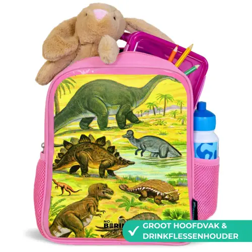 Dinosaurus in Dinosaurusland Kinderrugzak - Roze middel -inhoud_NL