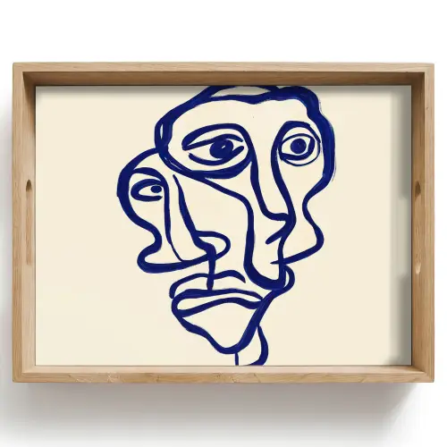 Lijntekening - Overlappende gezichten - Donkerblauw Dienblad Rechthoek middel -z3d_shopping