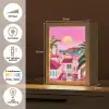 Stad - Roze - Palmbomen Light Box met kabel (Tafellamp) klein -USP_NL