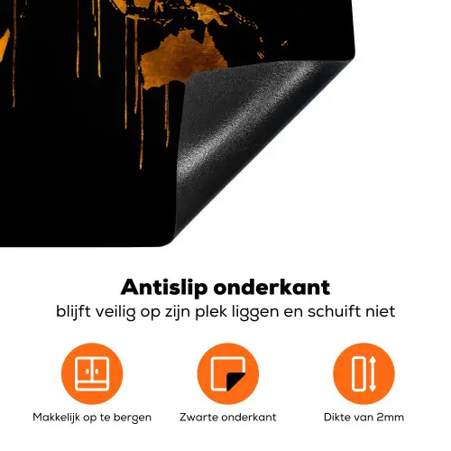 Wereldkaart - Goud - Druipen - Zwart Inductie beschermer vinyl 3mm klein -zzzzzzz-td-onderkant