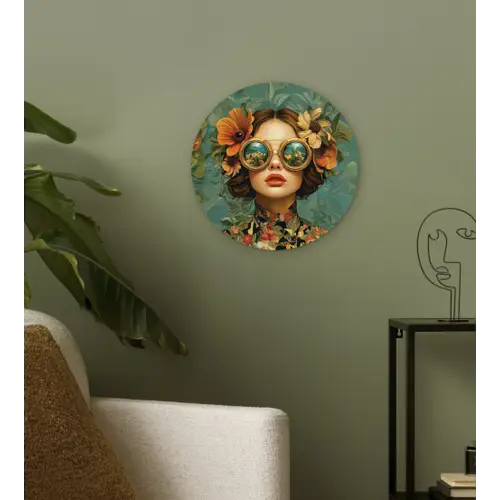 Vrouw - Bloemen - Vlinders - Natuur - Vintage Wandcirkel kunststof plaat 5mm dik klein -sfeer3
