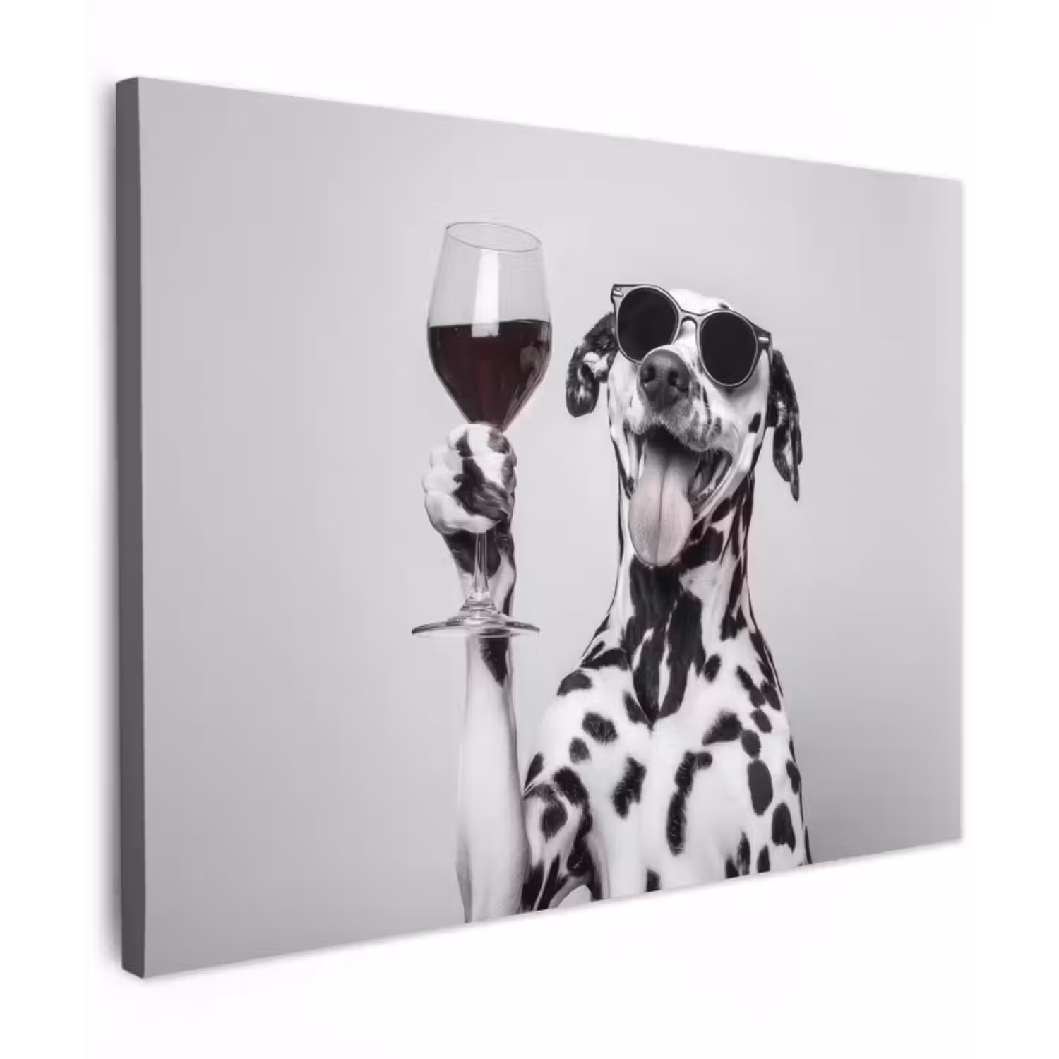 Canvas schilderij - Zonnebril - Dalmatiër - Wijnglas - Tong