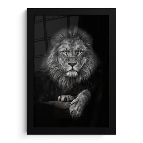 Leeuw - Dieren - Zwart - Wit fotolijst zwart zonder passe partout klein -3d