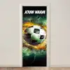 Voetbal met vlammen en de tekst “Deze kamer is van: jouw naam”. deurposter klein -3d_beige