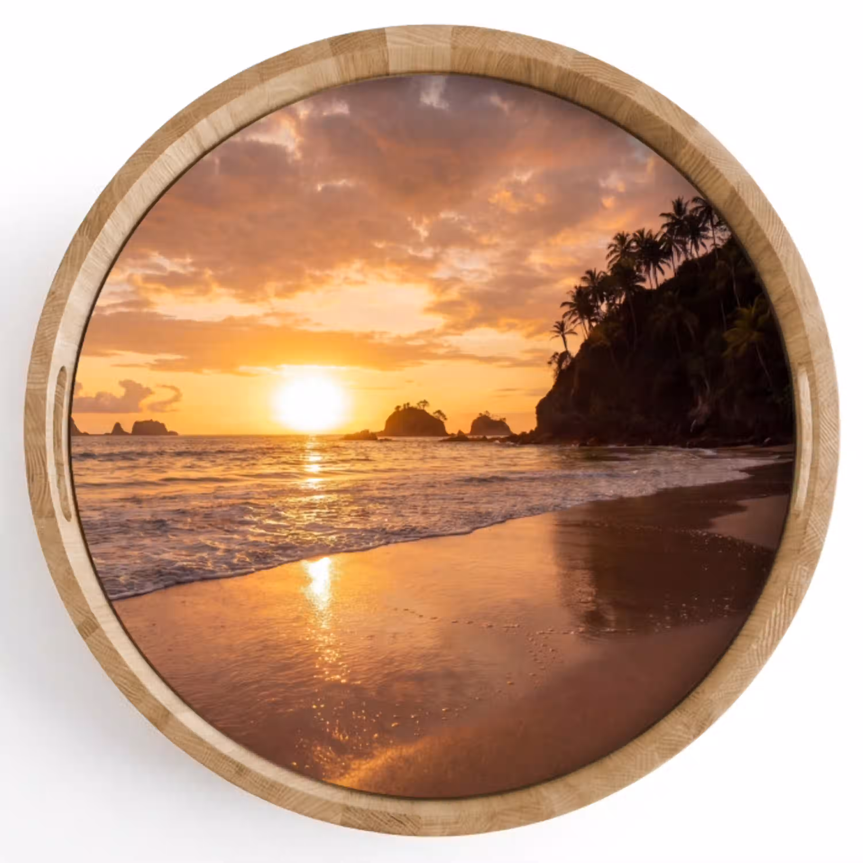Strand - Zonsondergang - Natuur - Tropisch - Oranje Dienblad Rond middel -z3d_shopping