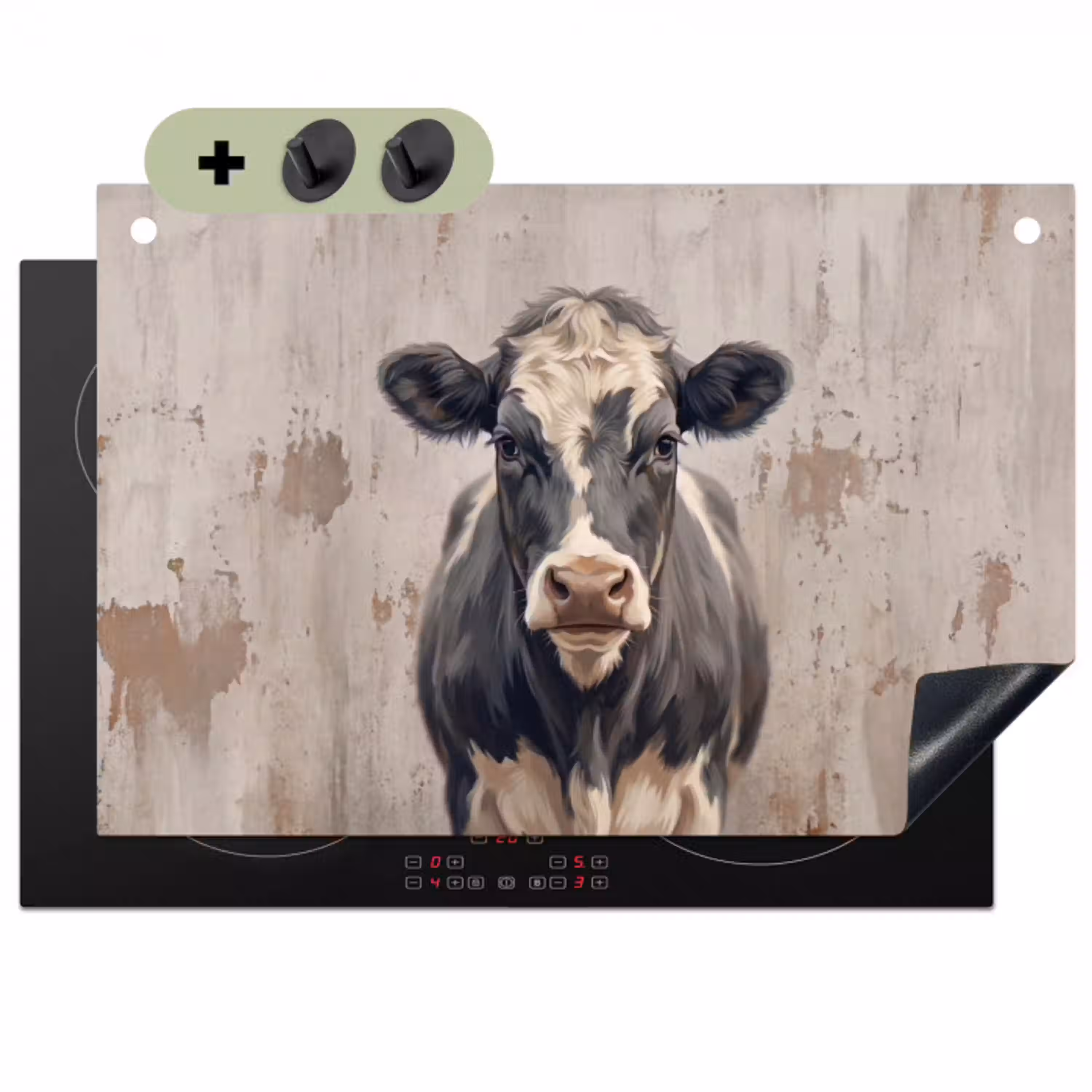 Koe - Portret - Dieren - Modern Inductie beschemer met haakjes klein -3d