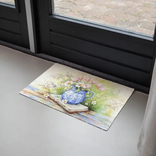 Vaas - Delftsblauw - Madeliefjes Deurmat klein -sfeer2