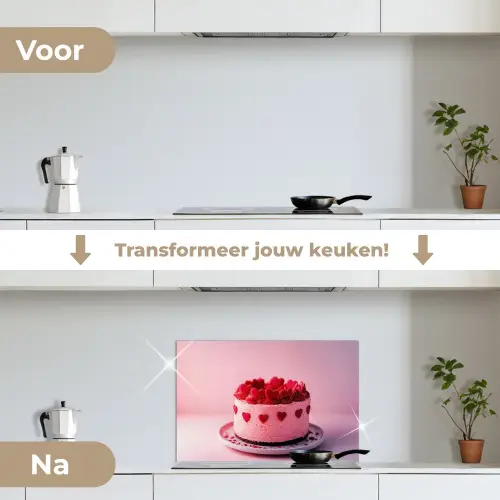 Taart - Hart - Roze keuken achterwand spatscherm klein -voor_na_NL