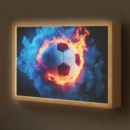 Voetbal - Vuur - IJs - Blauw Light Box met batterij (Wandlamp kind) middel -z3d_website