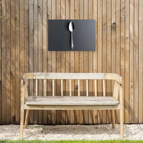 Zilver - Metaal - Lepel Tuinposter op houten frame 2 cm dik klein -sfeer4