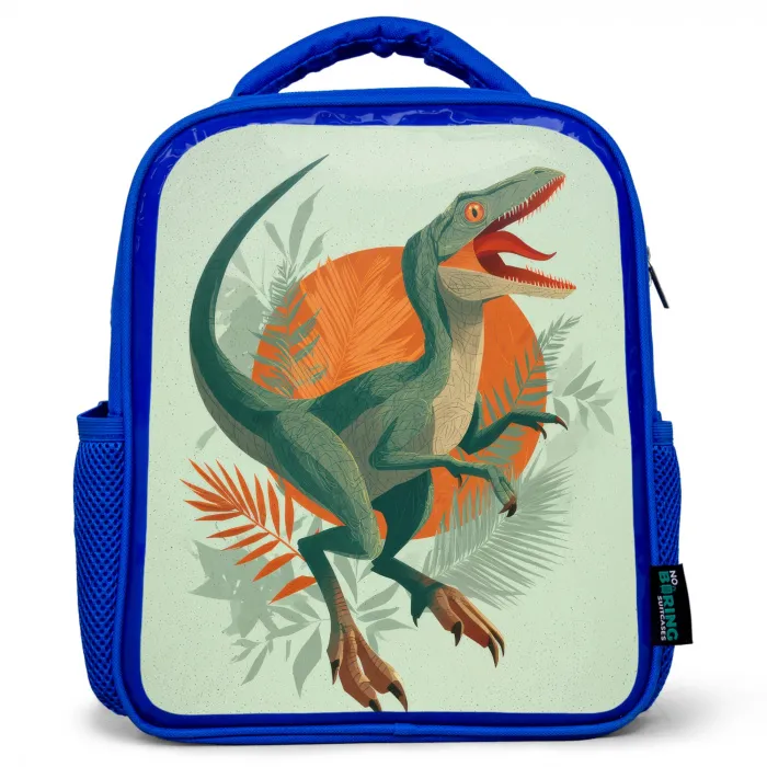 Dino - Bladeren - Grafisch - Groen Kinderrugzak - Blauw middel -3d