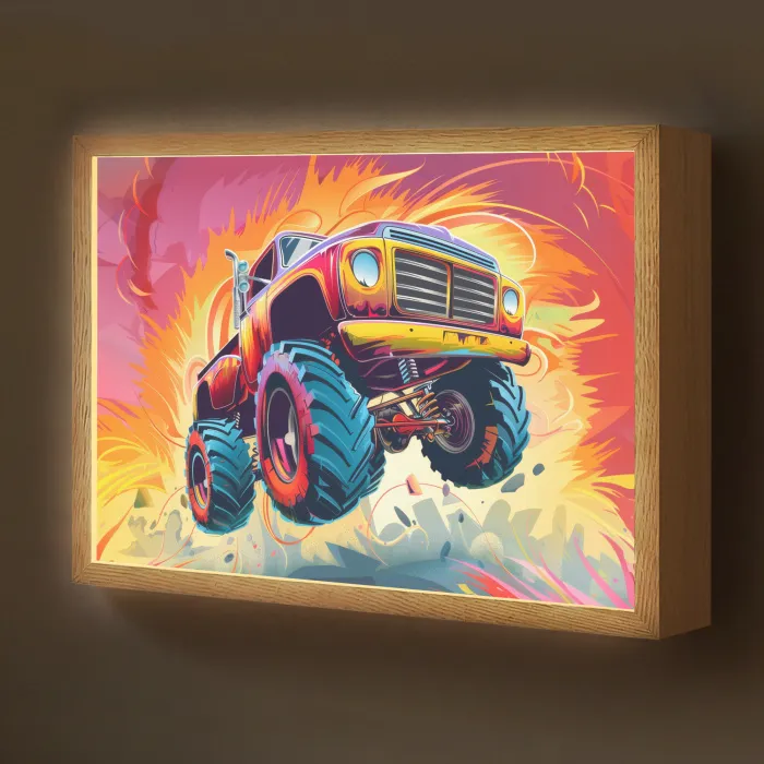 Monstertruck - Auto - Jongens - Kleurrijk Light Box met batterij (Wandlamp kind) middel -z3d_website