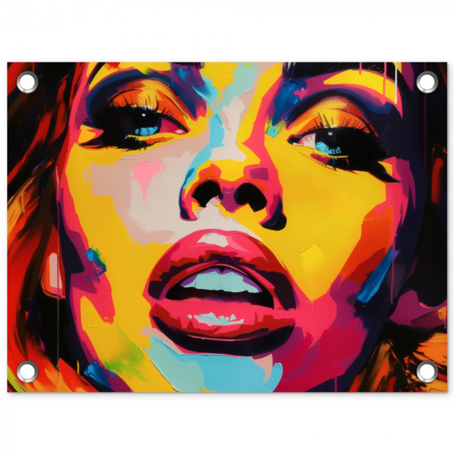 Vrouw - Gezicht - Kleurrijk tuinposter los doek klein -3d