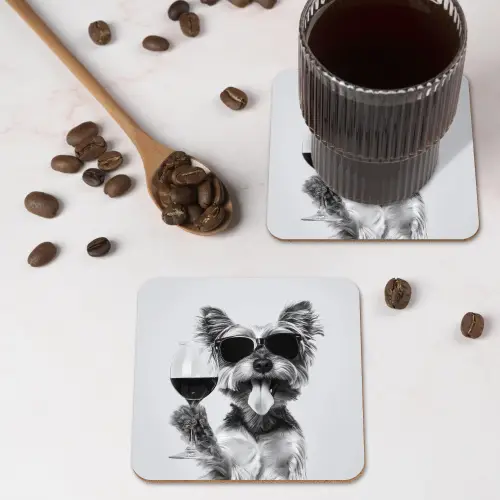 Hondje - Wijnglas - Zonnebril - Enthousiast onderzetter kurk middel -sfeer2