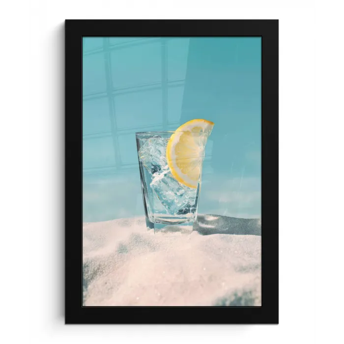 Glas - ijsblokjes - Citroen fotolijst zwart zonder passe partout klein -3d