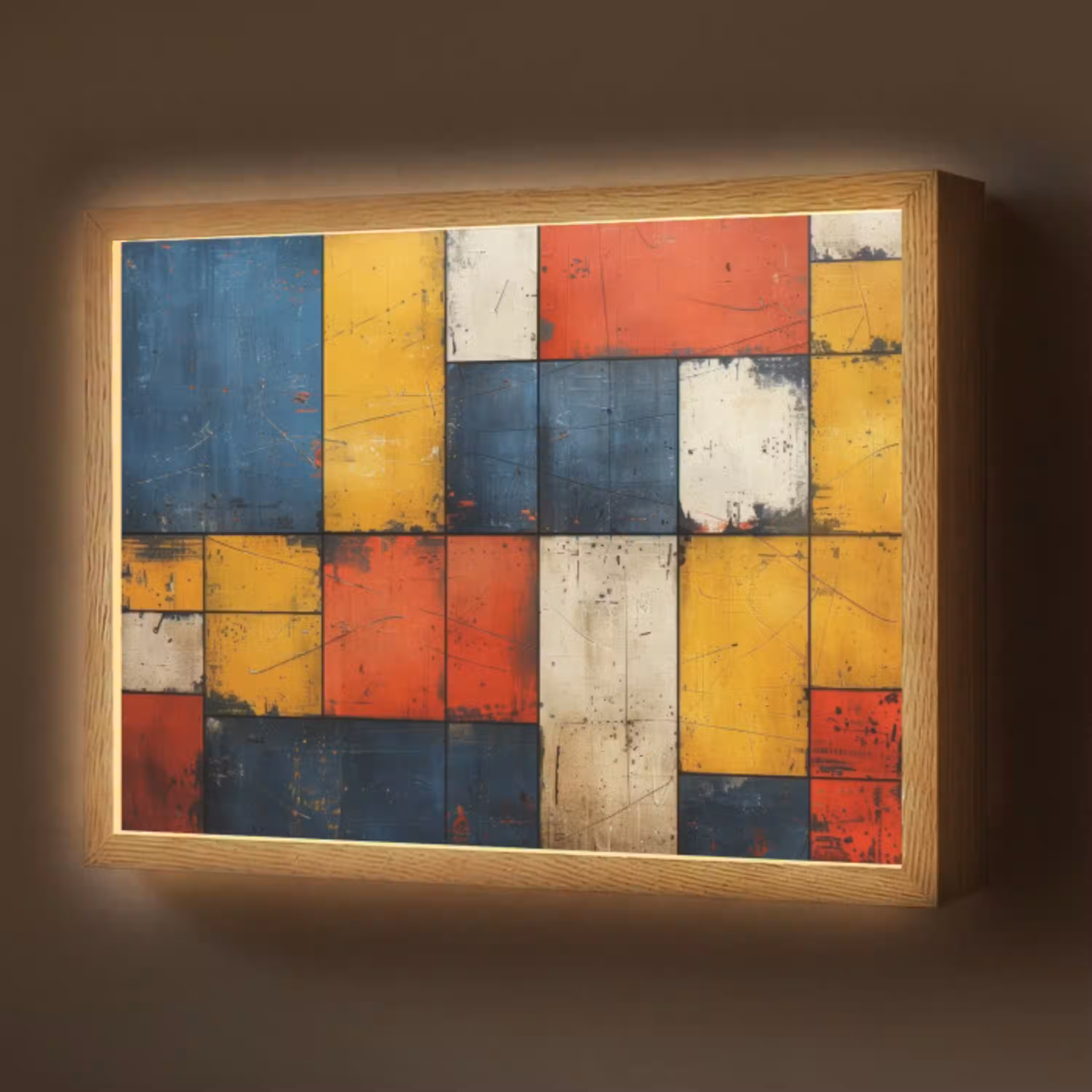 Mondriaan stijl - Kunst - Kleurrijk - Modern Light Box met batterij (Wandlamp) middel -z3d_website