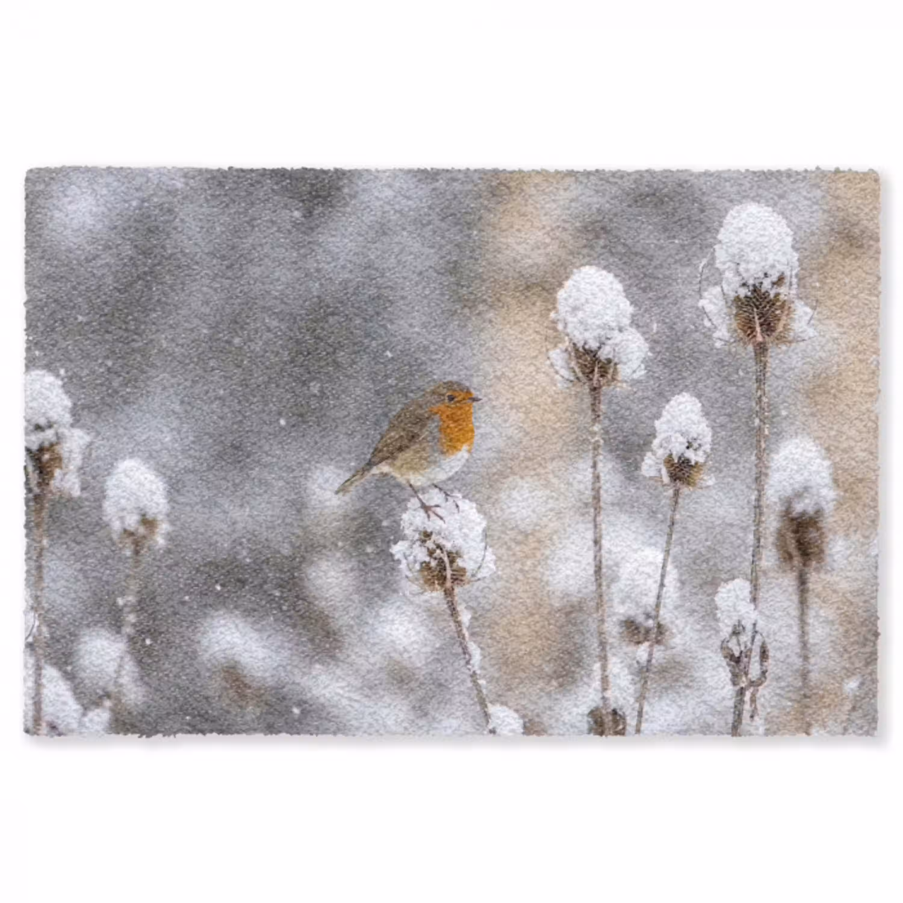 Roodborstje - Gedroogde bloem - Sneeuw - Winter - Vertederend Vloerkleed Rechthoek klein -3d