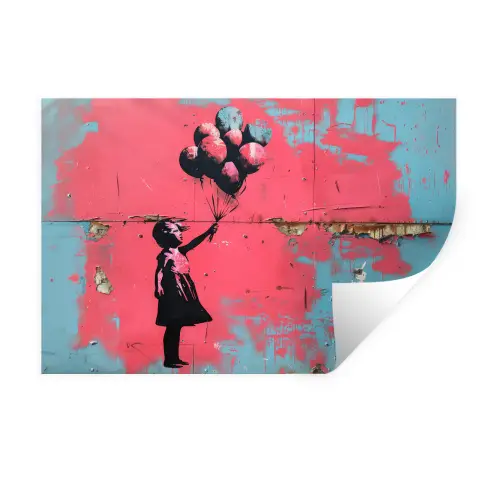 Graffiti - Meisje - Ballon - Banksy - Street art Muursticker klein -3d