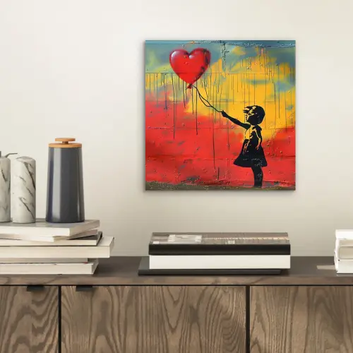 Banksy - Kunst - Graffiti - Meisje - Street art aluminium wit klein -sfeer1