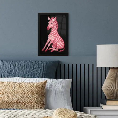 Zebra - Roze - Gestreept fotolijst zwart zonder passe partout klein -sfeer3