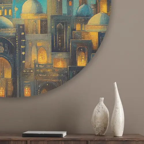 Islamitisch - Moskee - Ramadan - Islam Akoestische PET Vilt - Rond klein -sfeer5_closeup