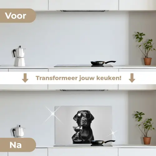 Hond - Zwart - Wijnglas - Zonnebril keuken achterwand spatscherm klein -voor_na_NL