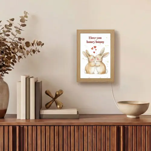 Liefde - Rood - konijn Light Box met kabel (Wandlamp) klein -sfeer2